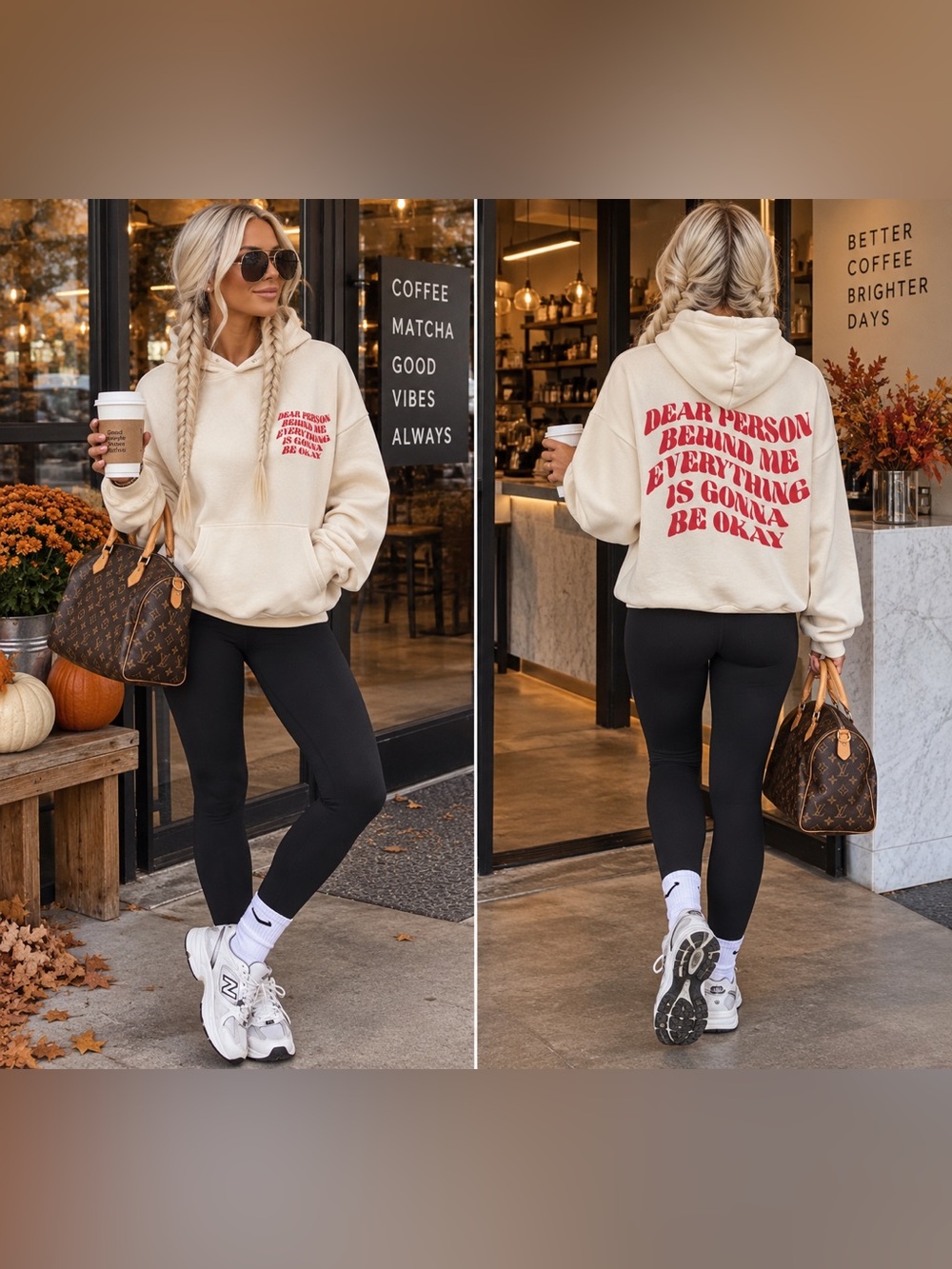 Edikted Everything's Ok Hoodie- Cream+Red